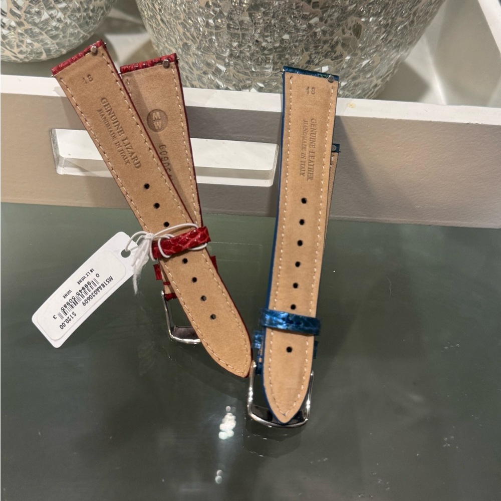 Michele Red and Blue Leather Watch Straps - Picture 2 of 3